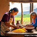 Home 21 음식 역사 속의 차별과 인종 문제 - A vibrant rural Latin American kitchen scene showcasing an elderly indigenous woman and a young girl...