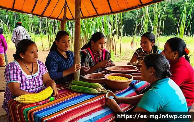 각국의 전통 음료 역사 - A vibrant traditional Latin American market scene featuring a diverse group of people gathered aroun...